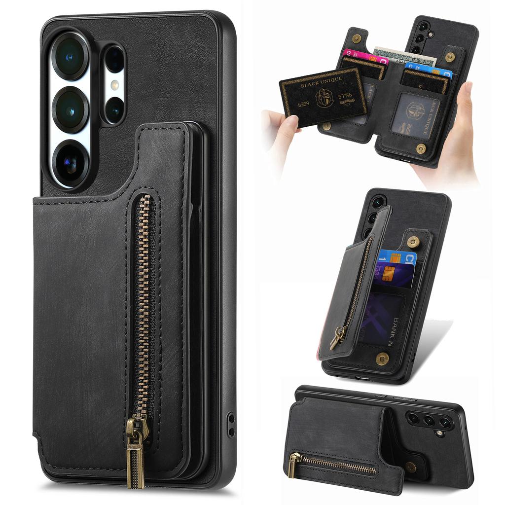 Zipper Leather Back Case for Samsung Galaxy S26 Ultra S24 S23 FE S22 S21 S25 Ultra S26 Plus S25 5G Walet with Card Holder Cover