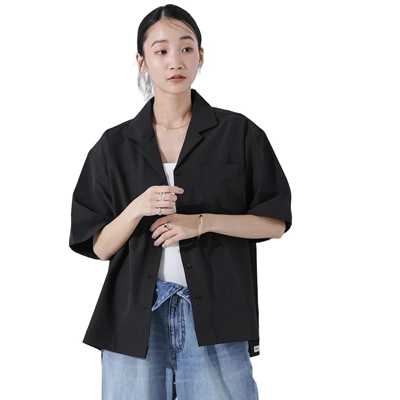 

[Nano Universe] open collar shirt multifunctional lightweight Stretch-SHELTECH (Setup possible) ladies F 010 black 673-5121303