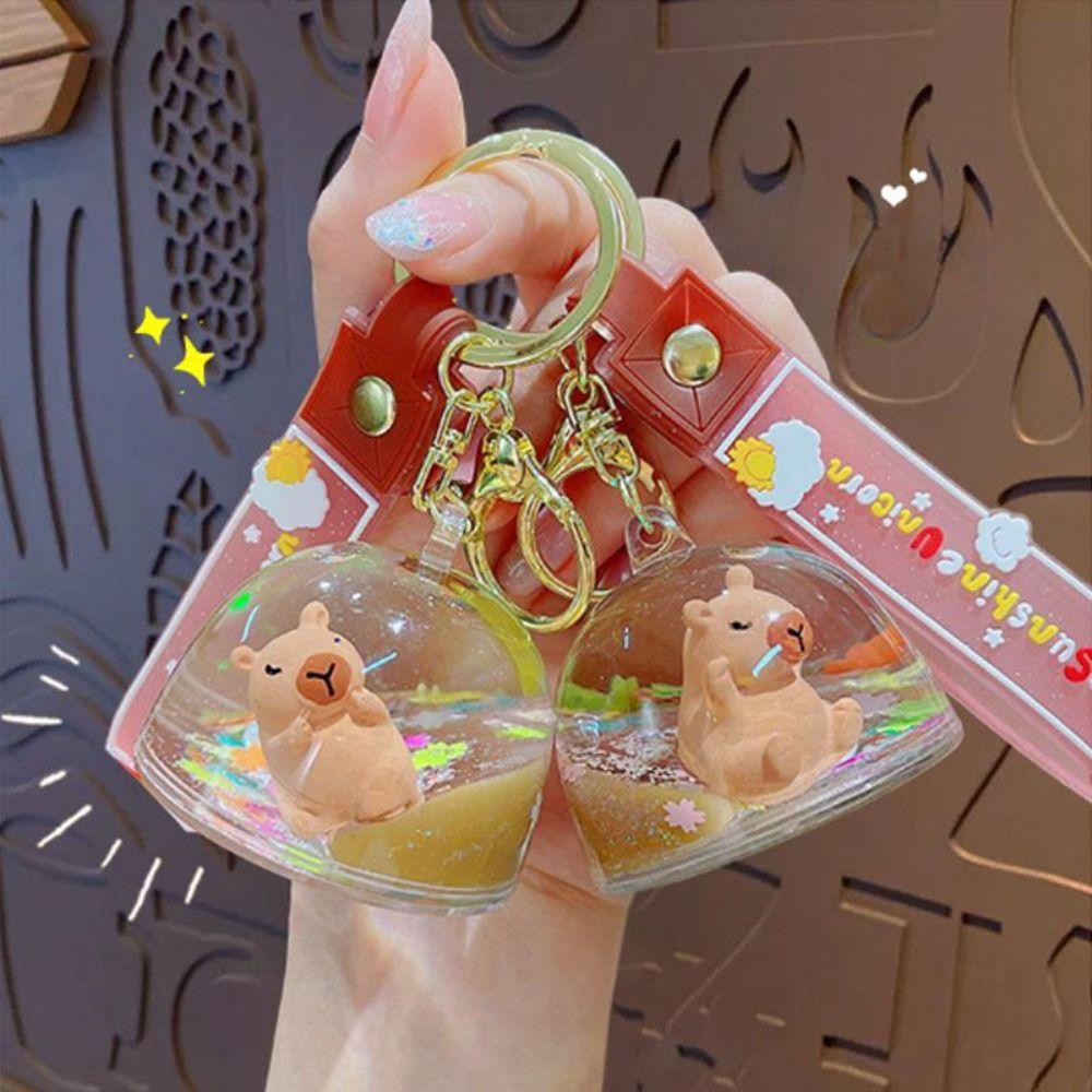 

Floating Quicksand Bottle Keychain Adorable Capybara Doll Key Chain Liquid Keyring Couple Gifts