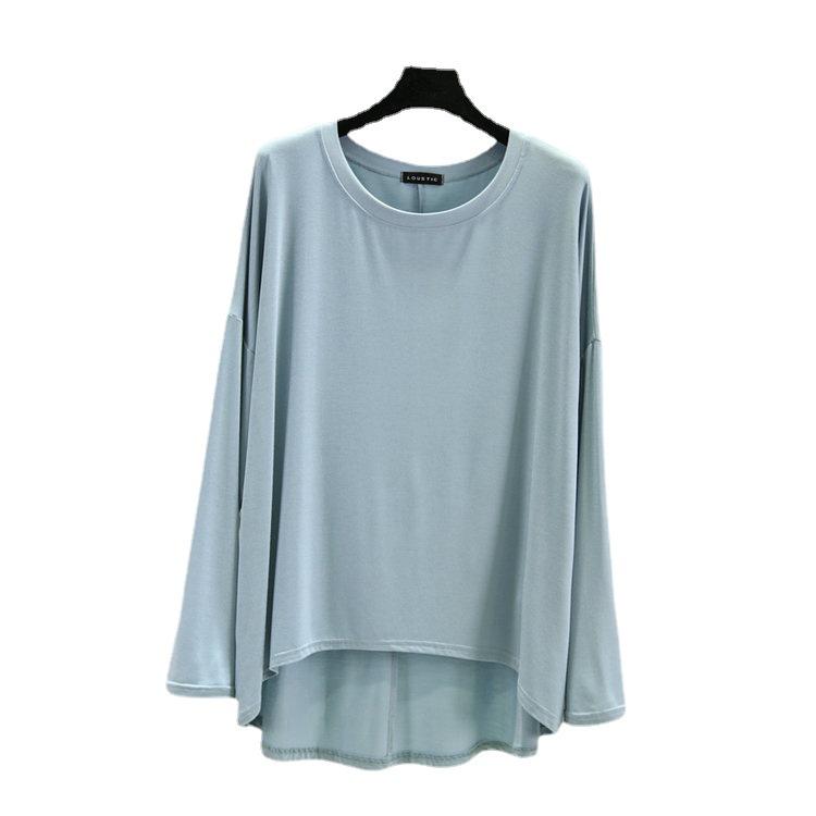 Women's Loose Modal Cotton Long Sleeve Top - Spring/Summer Plus Size Lightweight Slimming Round Neck Solid Color Base Layer.