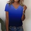 Bedrucktes Damen-T-Shirt Einfache Farbverlauf V-Ausschnitt Oberteile Sommer Retro Harajuku Damen T-Shirt Lockere Kleidung Polyester Oberteile