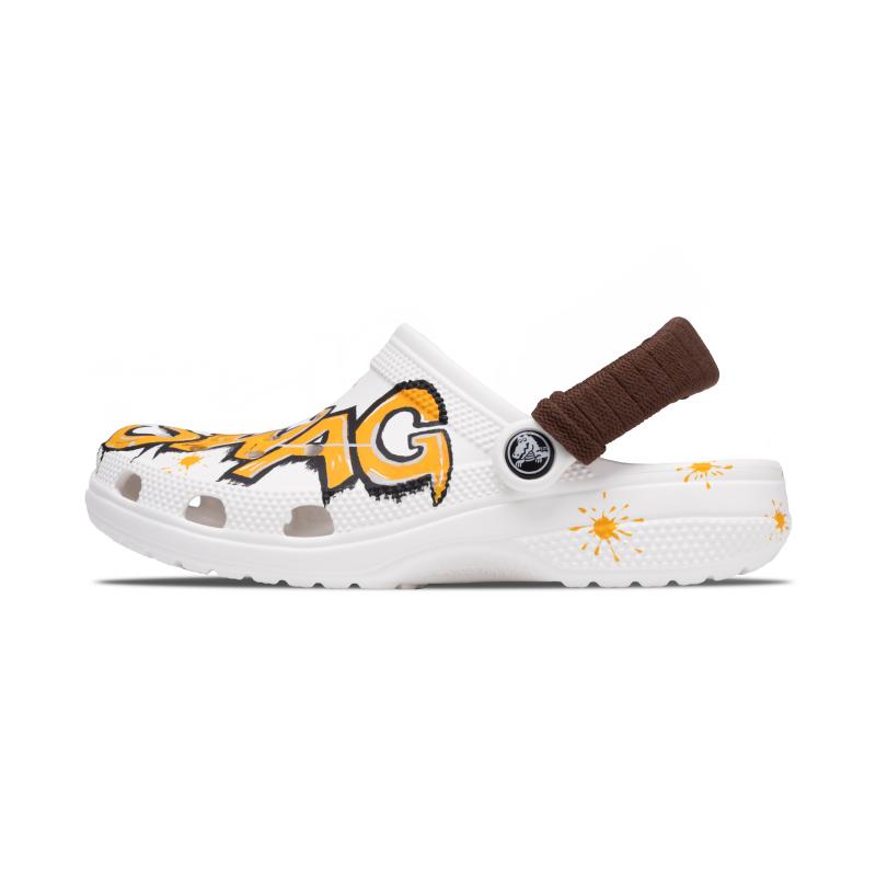 Crocs Classic clog Sunshine Graffiti EVA Fashionable, Comfortable and Versatile Hole Shoes Unisex Orange Colour