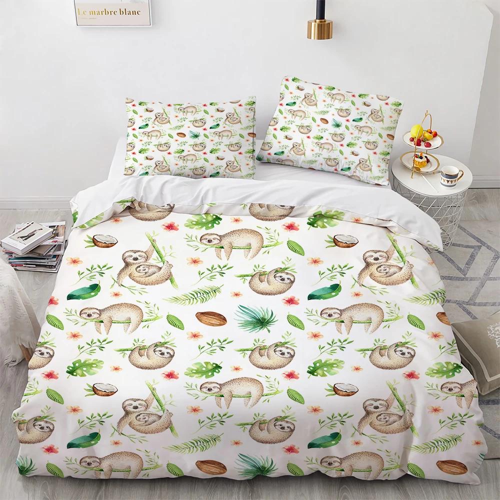 Watercolor Brown Sloth Duvet Cover Cartoon Animals Pattern For Kids Teens Boys Girls Wildlife Bedroom Decorations Quilt Cover