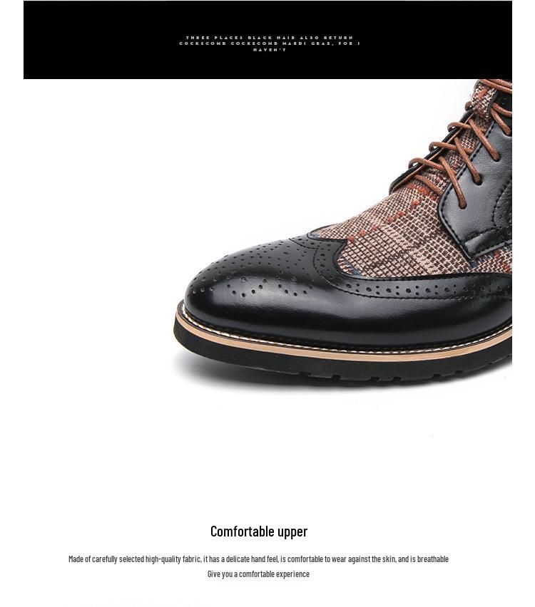 British Men's Mid-High Leather Brogue Boots: Fashionable Retro Business-Casual, Pointed Toe, Height-Increasing.
