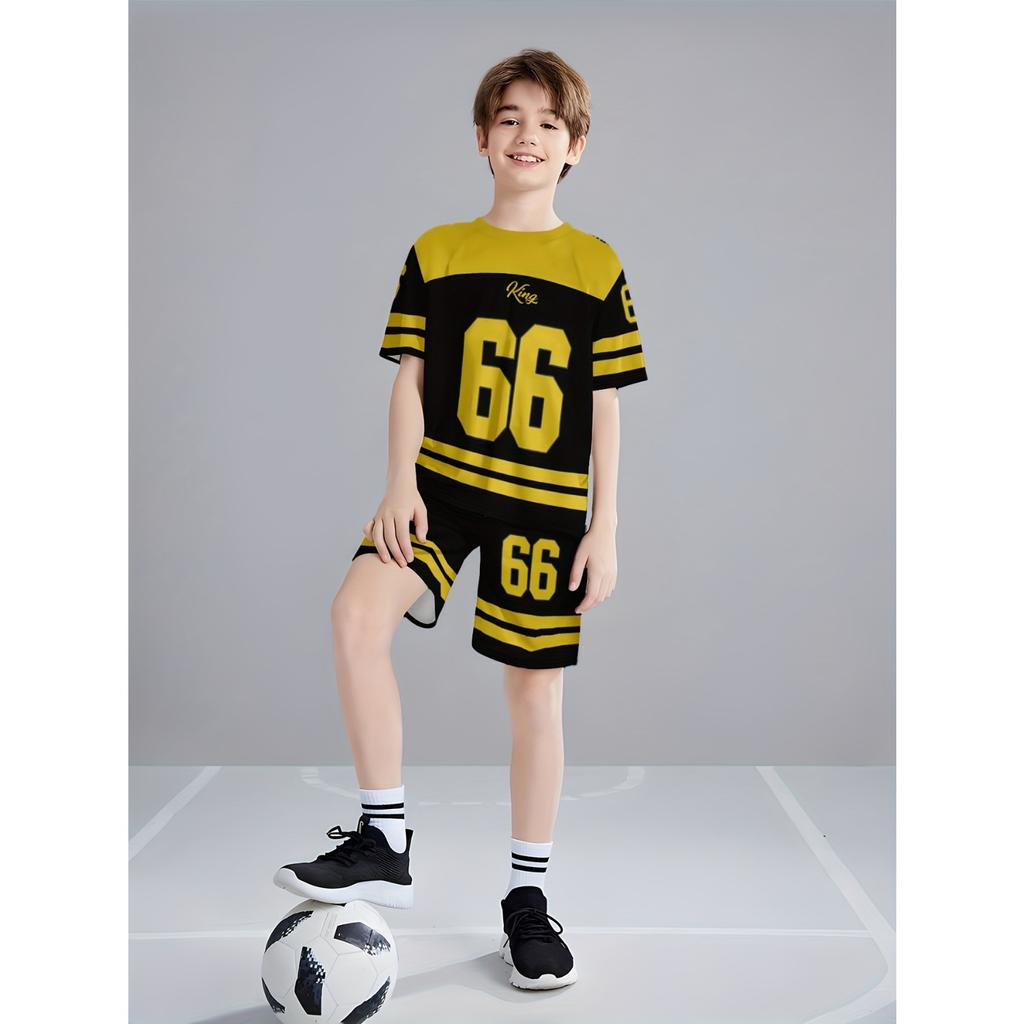 Boys' Fashionable 3D Printed Casual Short Sleeved Shorts Set, Perfect for Outdoor Sports Wear