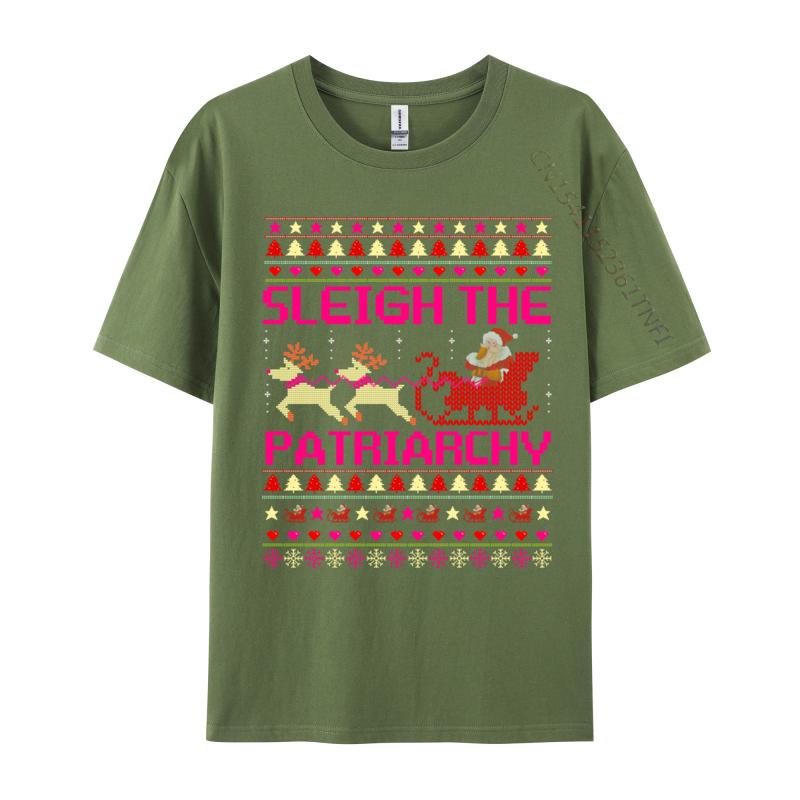 

Sleigh The Patriarchy Funny Feminist Christmas Sweater T-Shirts Tops T Shirt Men Cotton T Shirt Camisas Tshirt 4XL
