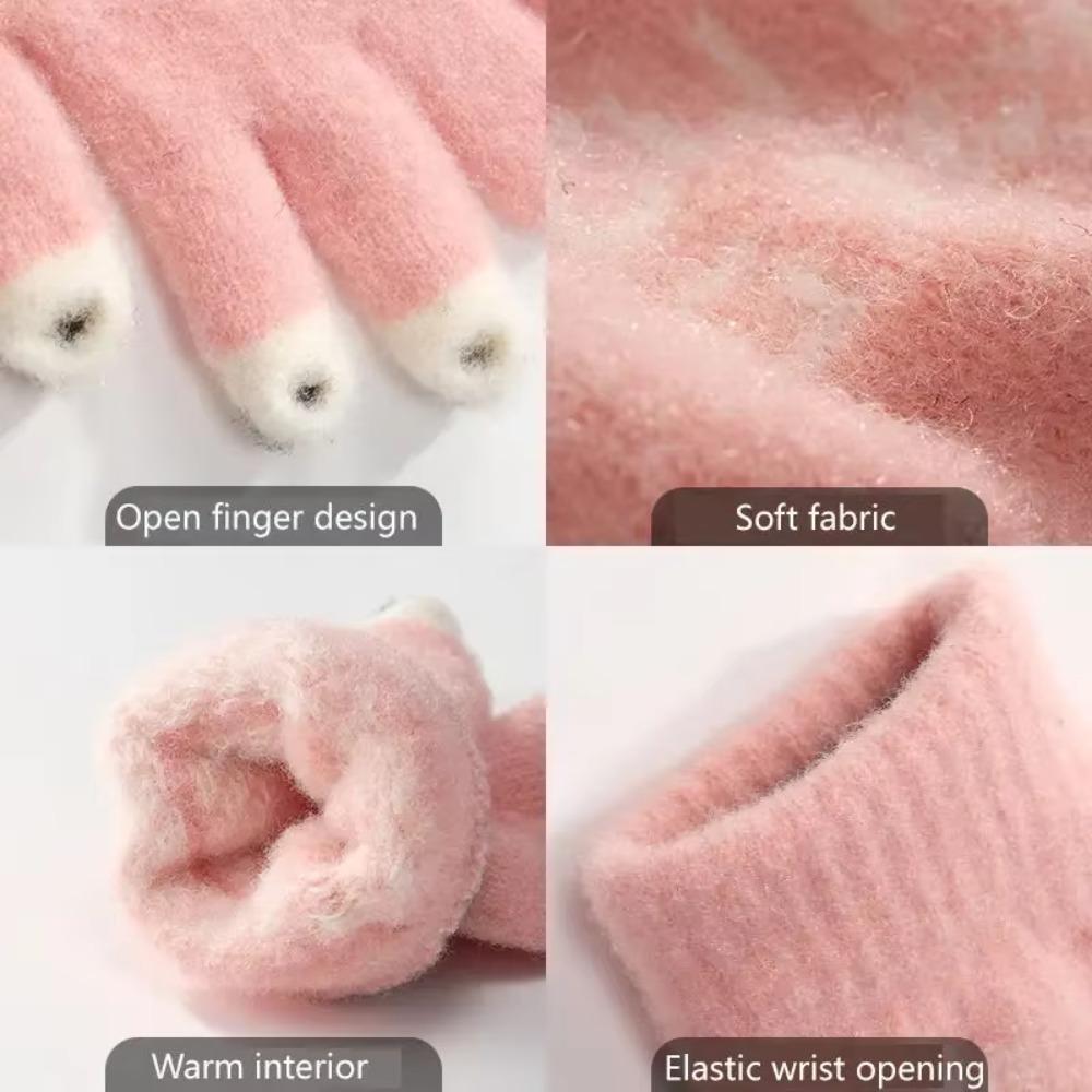 Fluffy Knitted Open Finger Gloves Panda Fingertip Touch Screen Gloves Women Men