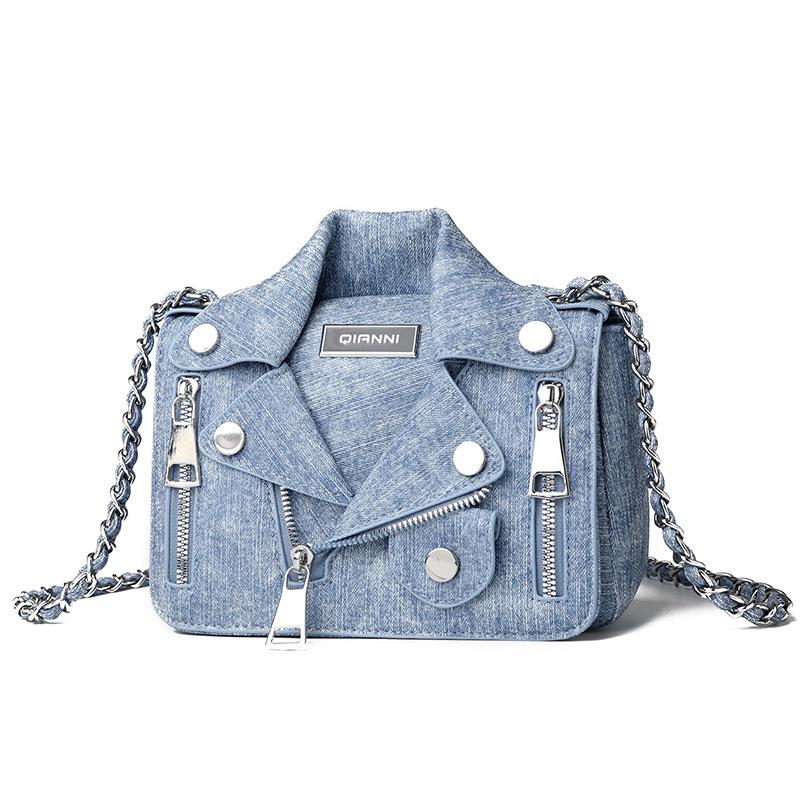 Personalized Suit Bag Fashionable Rivet Single-shoulder Bag Versatile Crossbody Denim Small Square Bag for Ladies