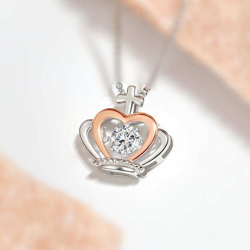 Beating heart pendant collarbone chain, simple and high-end smart crown necklace