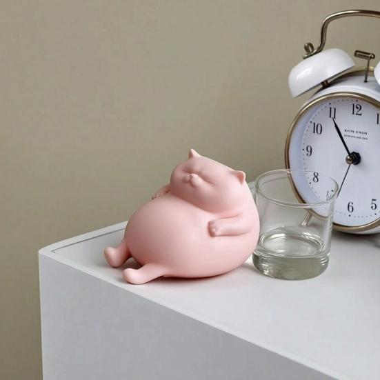 Office Desk Accessories 3D Printed Fat Cat Figurine, Cute Lazy Statue, Room Decor Aesthetic Minimalist Tabletop Ornament for And Shelf Decorations