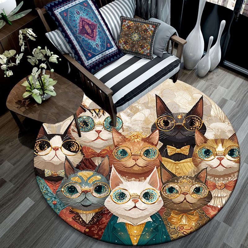 Cats Round Area Rug,Carpet Rug for Living Room Bedroom Sofa Playroom Decor,Non-slip Floor Mat