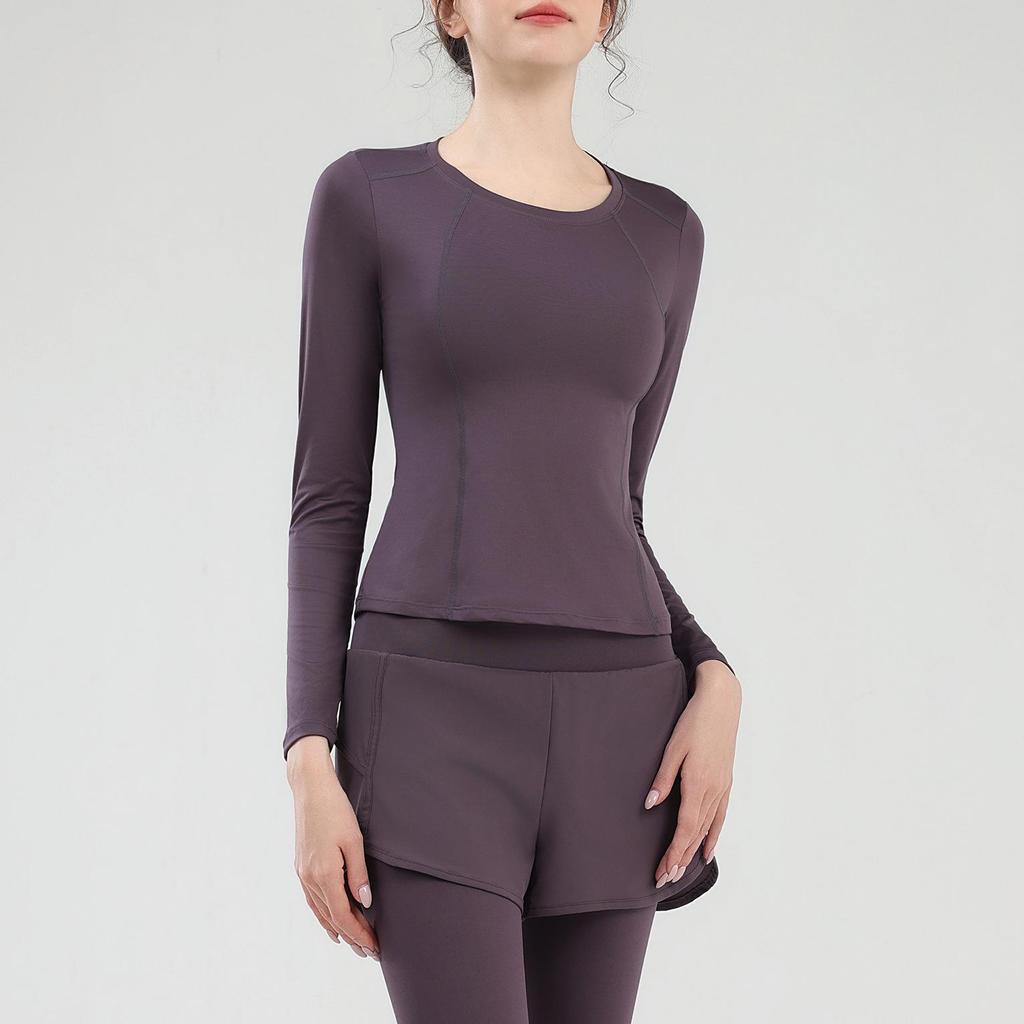 Women's Quick-Dry Yoga Sportswear Set with Long Sleeve Top and Back Pocket for Running
