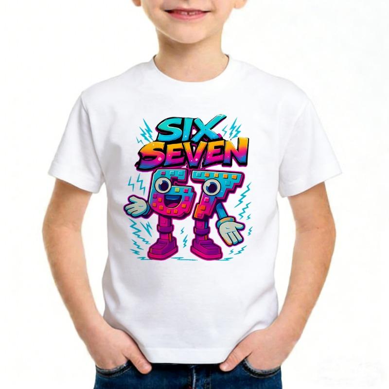 Unisex Six Seven Italian Brainrot 67 Number Graphic Print T-Shirt Boy/Girl Summer Short Sleeved Kids Comfortable Tshirt Top 110
