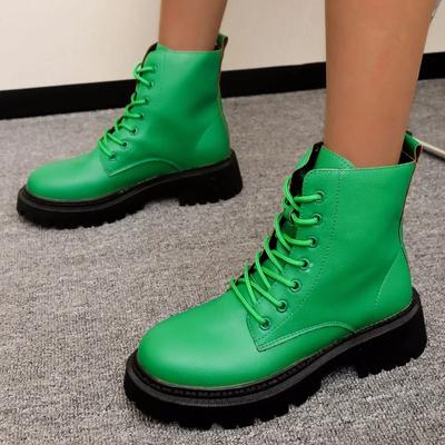 Fashion High Quality Green Women's Boots 2024 Autumn Winter New High Top Lace Up Motorcycle Boot Non-slip Thick Sole Ladies Hiking Boots