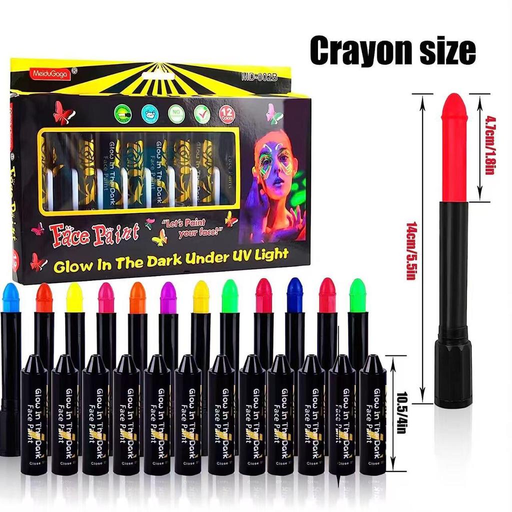 UV Glow Crayon Face & Body Paint - Water-Soluble Festival Makeup for Halloween