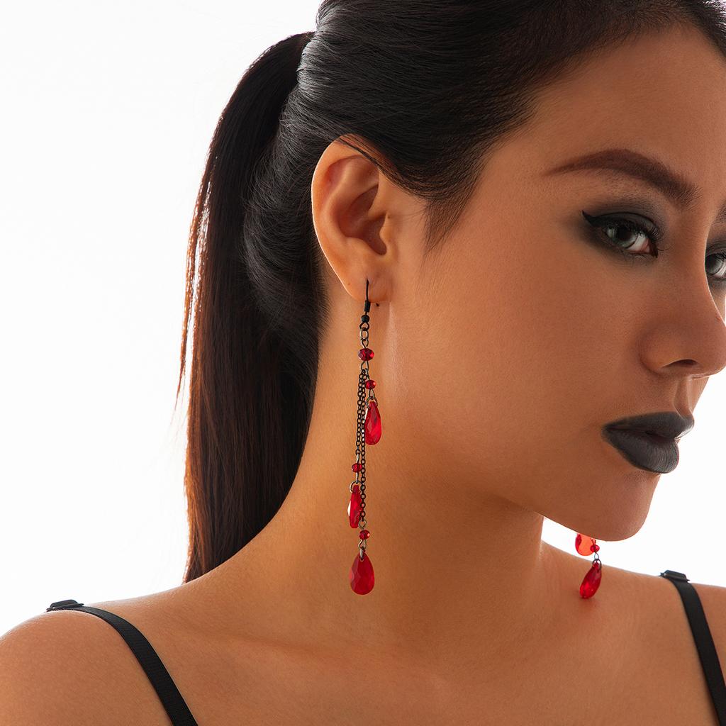 SHIXIN Halloween Red Crystal Blood Droplet Long Tassel Pendent Earrings for Women Gothic Vintage Water Drop Dangle Earring 2026