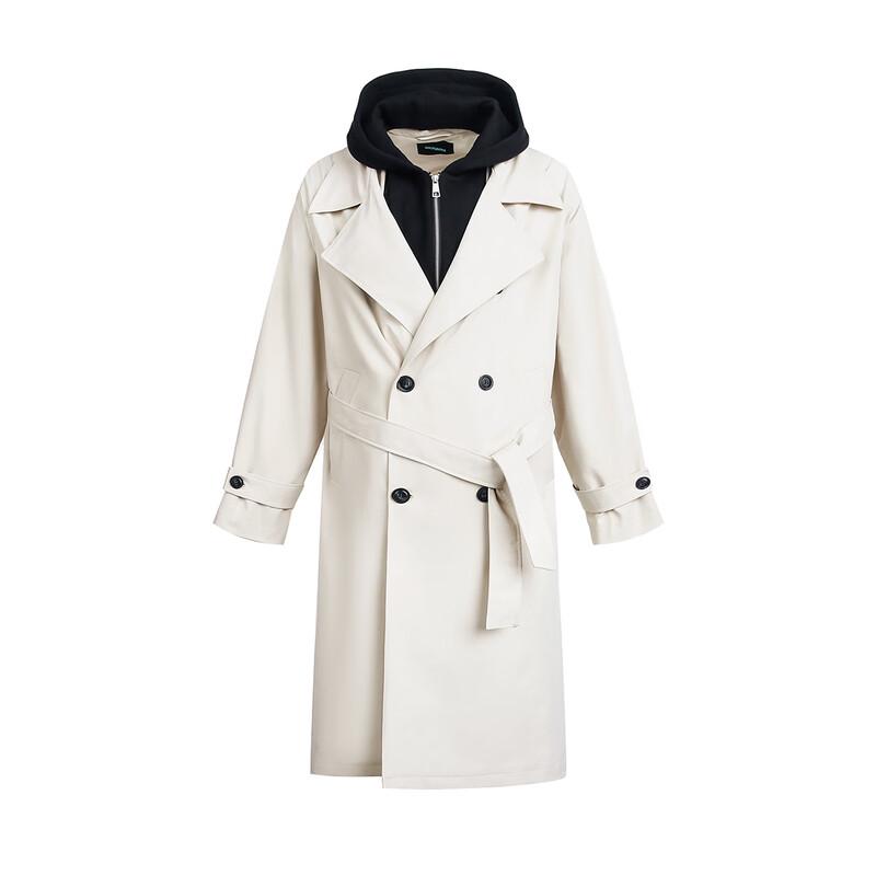 GOLFCROSS Unisex Faux Two-Piece Hooded Long Trench Coat