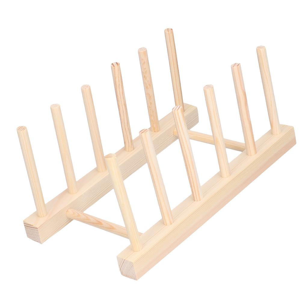 Bamboo Dish Plate Lightweight Portable Environmental Friendly Durable Pine Wood Dish Rack5 Grids 23cm