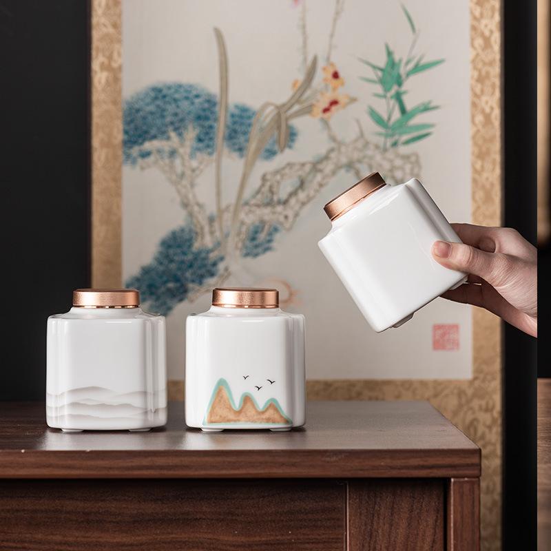 Suet jade keramisk teburk i aluminiumlegering förseglad burk hushålls Pu'er vitt te lös teburk av hög kvalitet