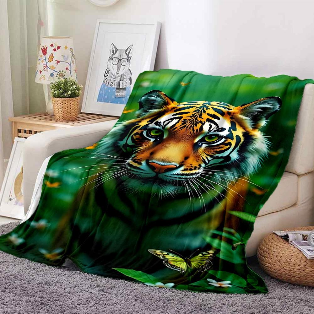1pc Tiger Print Blanket Warm, Cozy, And Soft, Suitable for Sofas, Beds, Cars, And Office Use.Perfect for Camping And Travel, Making It a Great Gift Fo