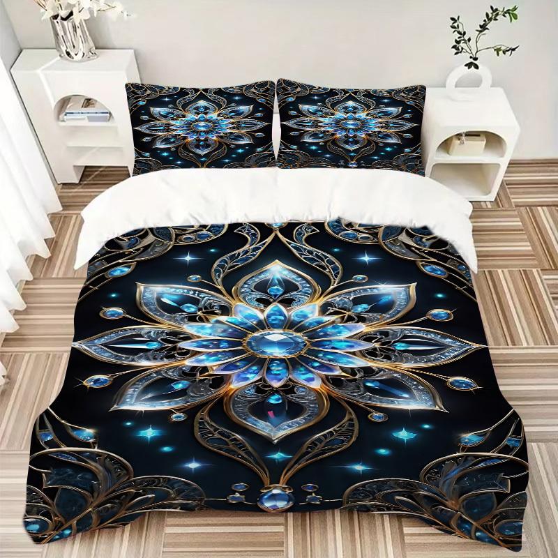 3pcs Gilded Lotus Duvet Cover Set, Cover For Bedroom Guest Room (1 Duvet Cover + 2 Pillowcase, Without Quilt),  Yy250922215