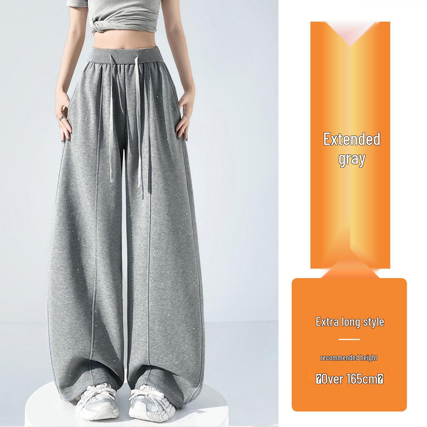 2026 Spring Women s Rhinestone Sports Sweatpants: Fashionable Loose Casual Curved Leg with Drape Straight Wide Leg Design S