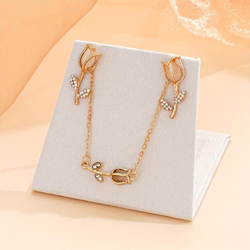 4-piece/set Elegant Tulip Flower Pendant Necklace, Earring Bracelet, Suitable for Women's Wedding Banquet Charm