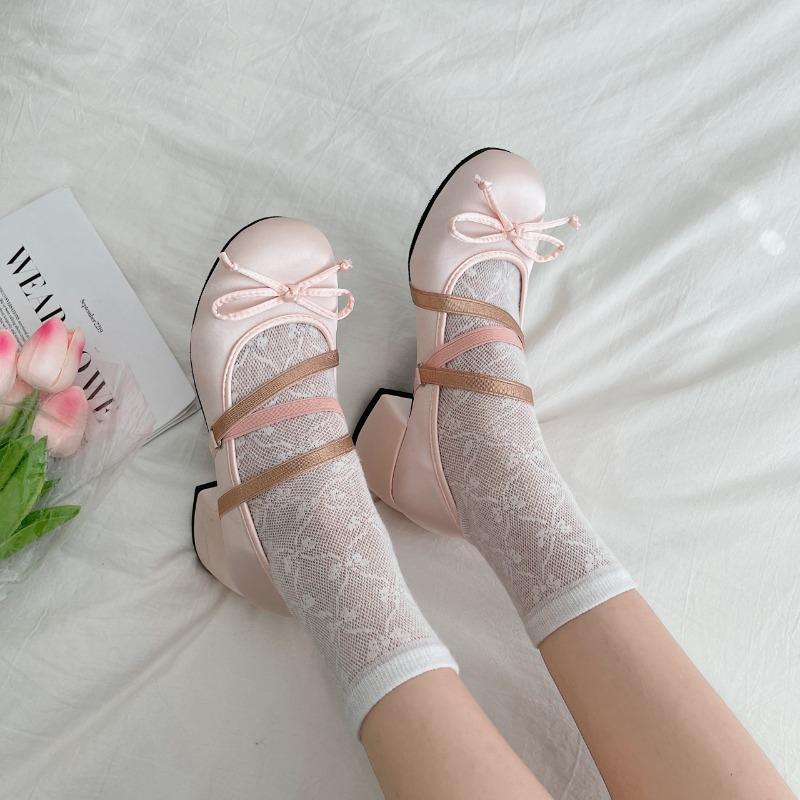 2025Hot Women's Silk Mary Jane Shoes Women Ballet High Heels Shoes Fashion Party Pumps Women Elegant Butterfly-knot Chunky Shoes