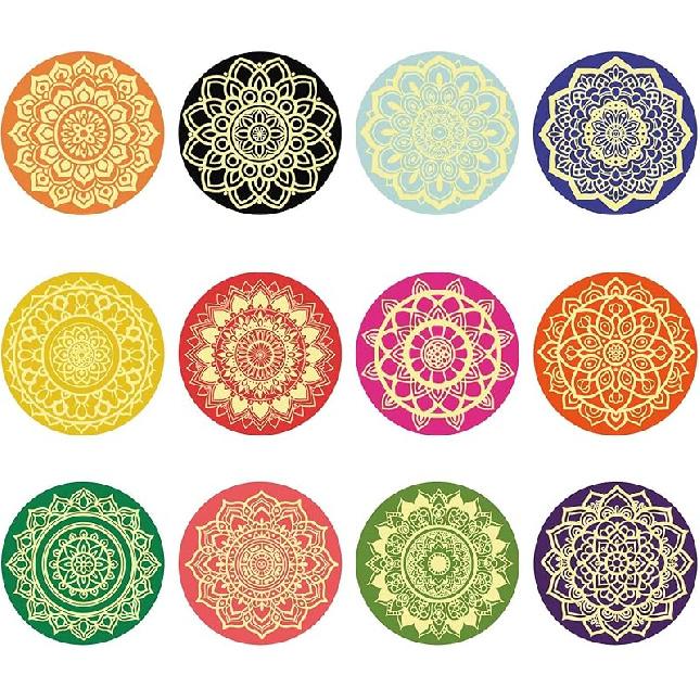 

CRASPIRE 120 шт. 12 стилей стикер с золотой фольгой Мандала 2 дюйма Бохо Мандалы Цветные наклейки Тиснение Паста Самоклеящаяся Круглая этикетка для конверта Подарок 120Pcs Mandala 2in