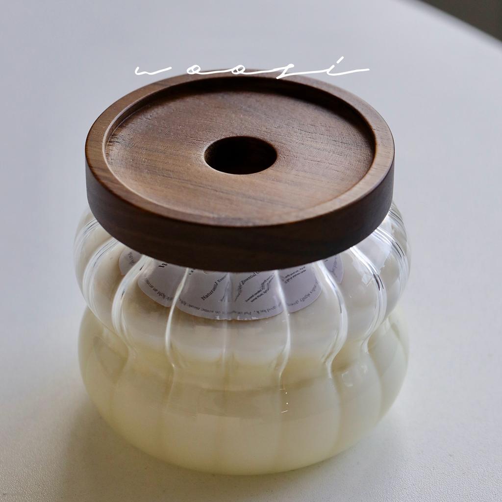 Medieval Style Chubby Glass Wooden Lid Candle Cup Tea Scented Candle Gift Box Birthday Gift Long-lasting Fragrance