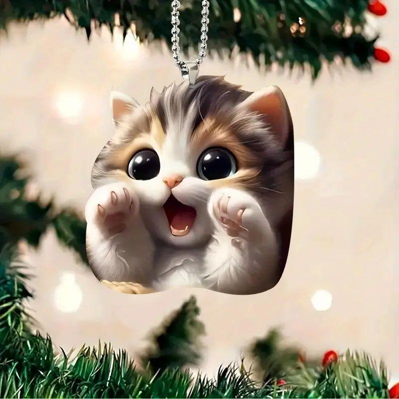Acrylic 2d Fashionable Cat Car Pendant Playful Cartoon Art For Accessories Vehicle