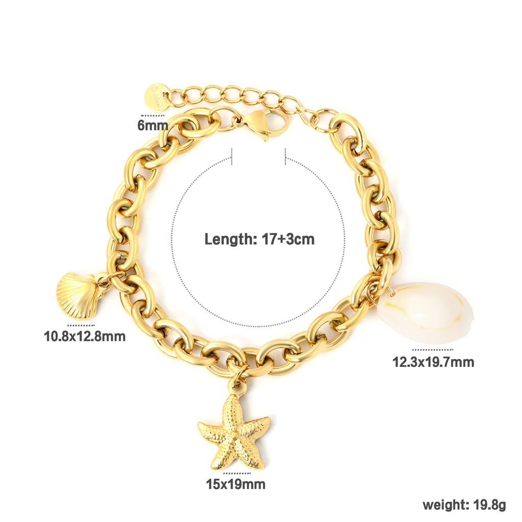 Summer Waterproof Ocean Bracelet For Women With Shell And Starfish Decor In Gold Tone Elegant Accessory