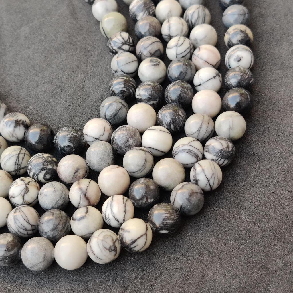 Size 6 MM 8 MM 10 MM Size, Genuine Natural Polish Stone Web Jasper Gemstone Beads, Black Round Loose Beads.