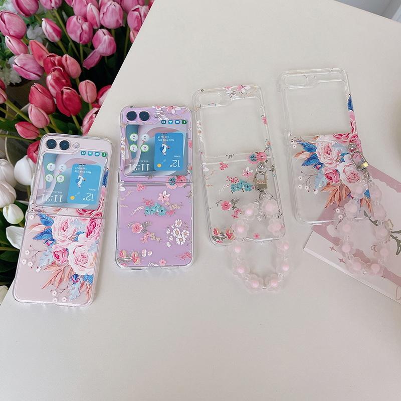 

Прозрачный чехол с цветочным принтом для Samsung Galaxy Z Flip5 Flip4 Flip3 противоударный цветной браслет складной чехол для ПК