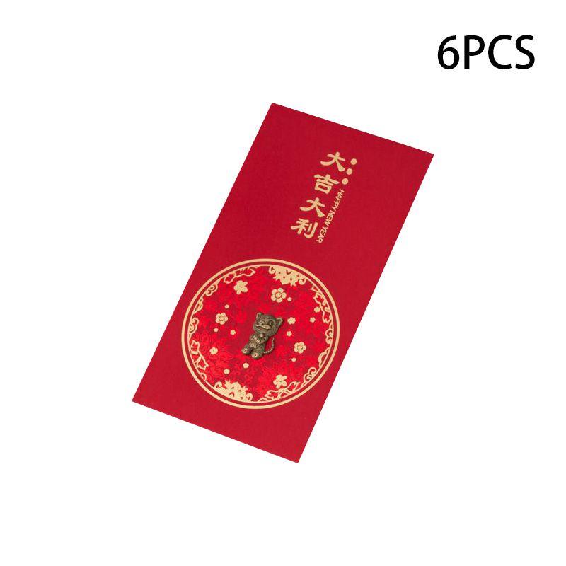6 Stück Chinesisches Tierkreiszeichen Tiger Neujahr Cny Ang Pao Gold Angpow Rotes Kuvert Geldgeschenk mit Segenswünschen