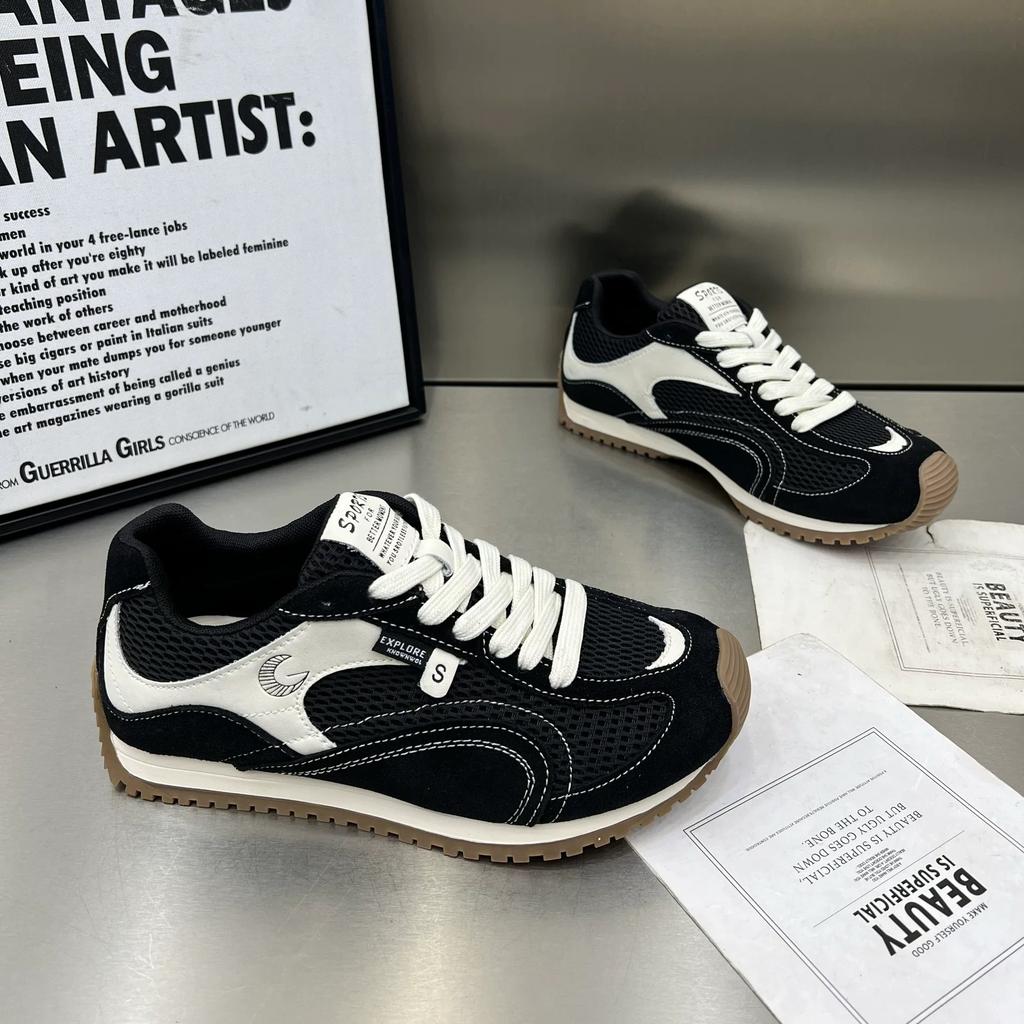 2025 Summer New Versatile Thick Sole Heightened Thank You Forrest Gump Shoes Women's Mesh Breathable Leather Sports Dad Shoes Tide