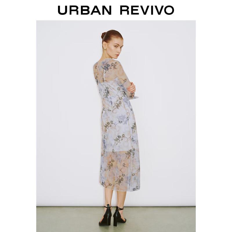 UR 2024 Spring Embroidered Floral Tie Long Sleeve Dress