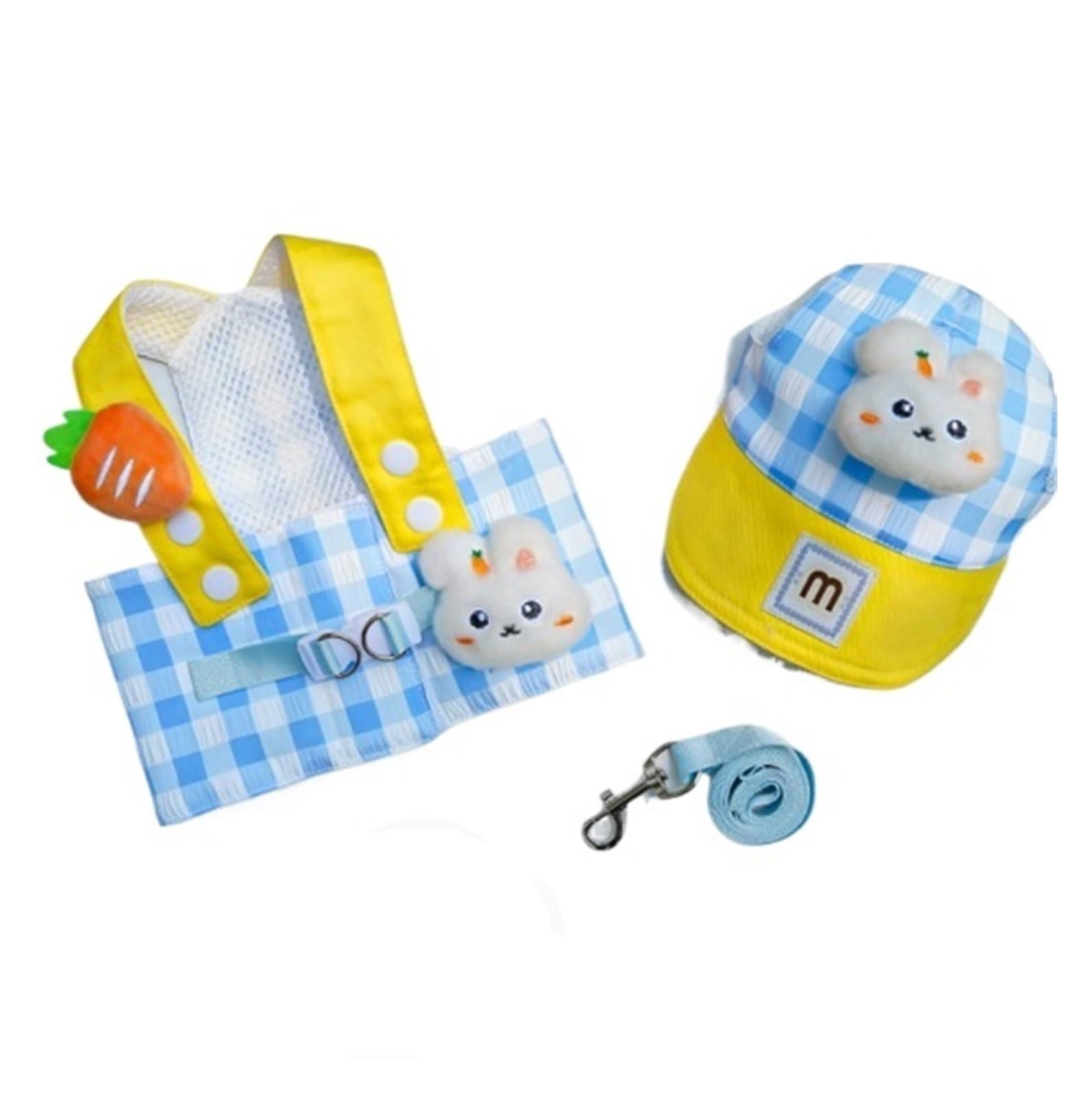 

Cute Cartoon Pet Leash Sun Hat Set for Small Dogs and Cats - 3pcs Outdoor Costume Accessories for (Blue,L) XS небесно-голубой