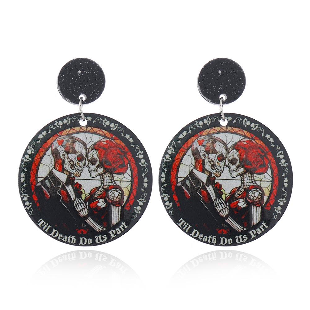 Colorful Acrylic Skull Demon Couple Halloween Earrings
