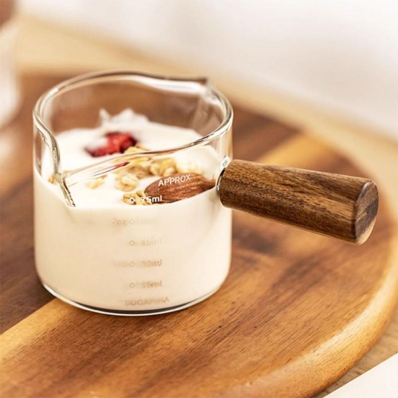 70/100Ml Wood Handle Glass Espresso Measuring Cup Diy Milk Jug Coffee Supplies Ransparent Transparent Kitchen Measure Mug