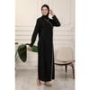 Black Double Breasted Neck Piping Flexible Interlock Fabric Prayer Dress