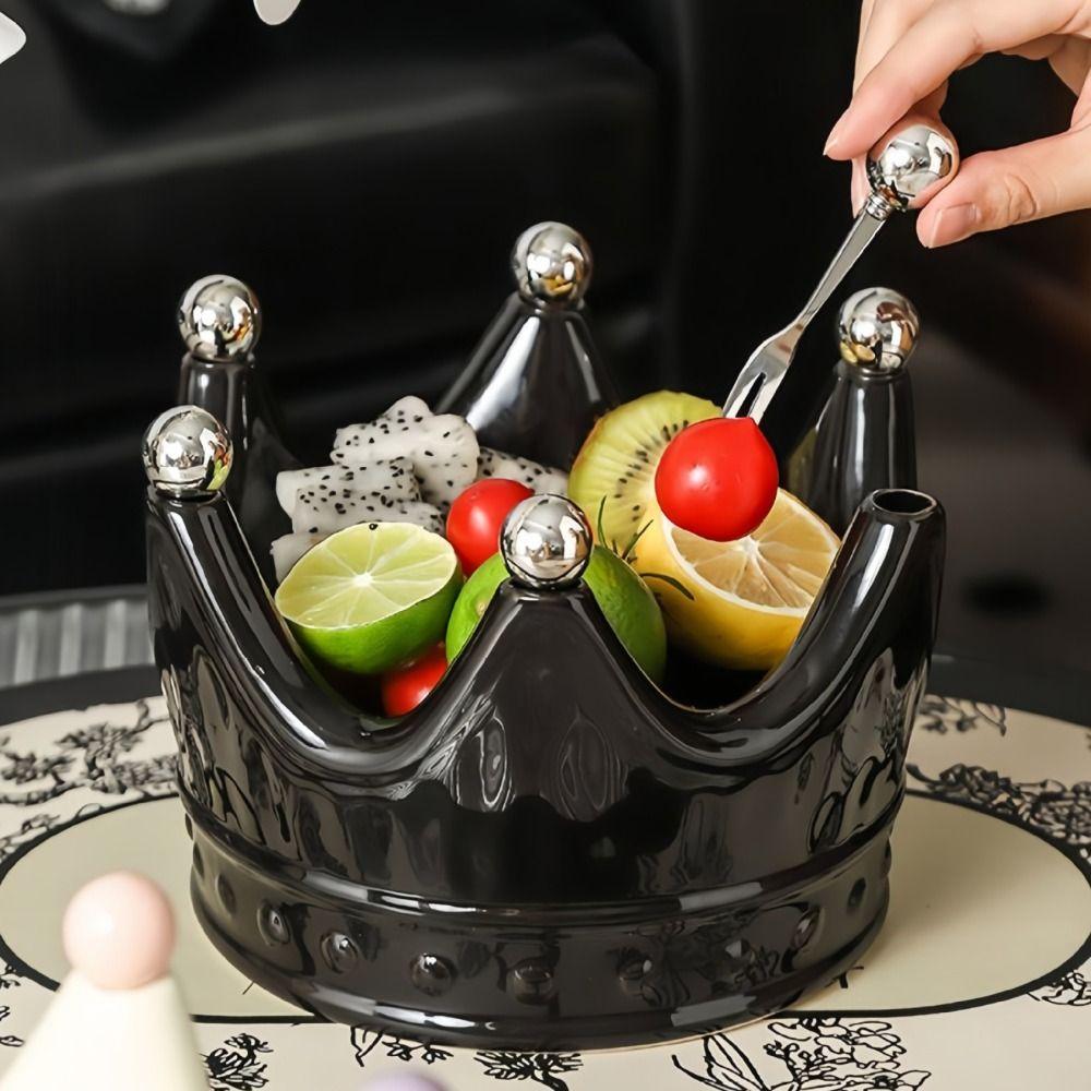 Ceramic Crown Fruit Tray with Fork Rustproof Dessert Salad Fork Home Gatherings