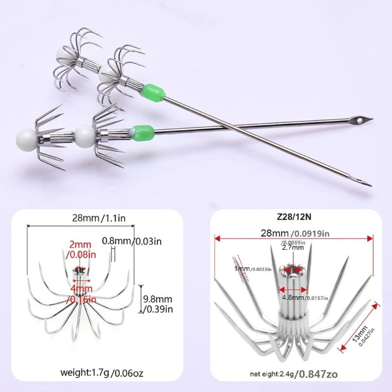 2Pcs Luminously Squid Jig Hook Squid Live Shrimp Hook Double/Single Layer Umbrellas Hook for Outdoor Fishing Accessories