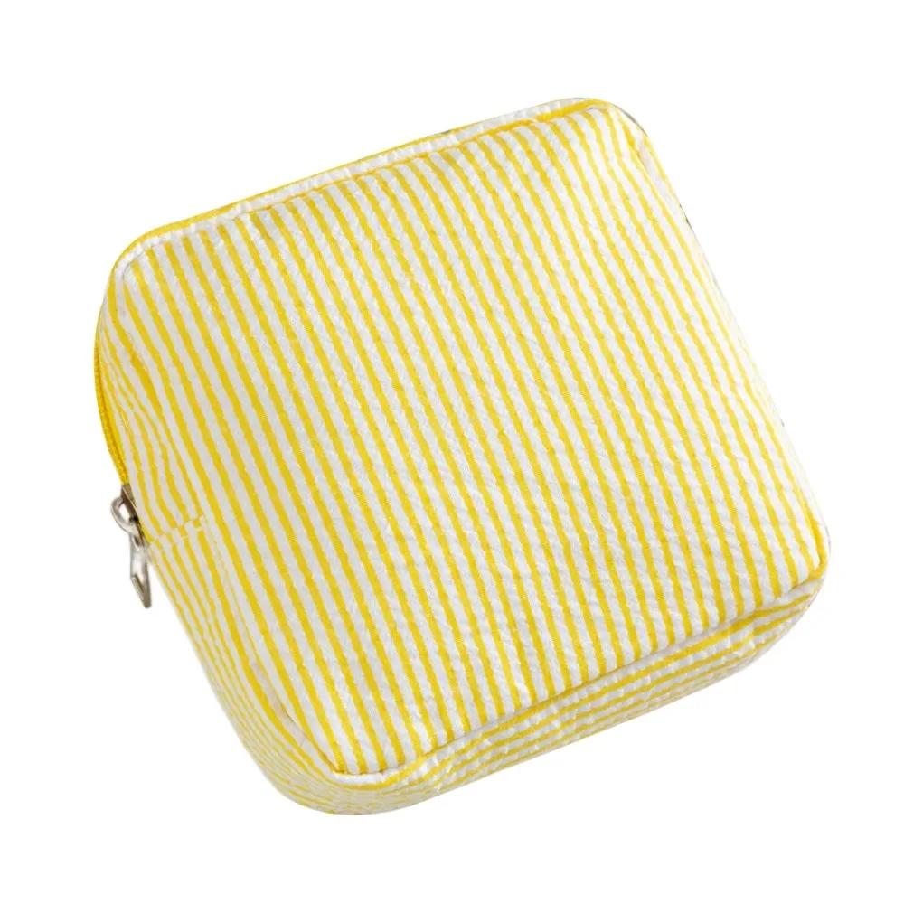 High Quality Durable Seersucker Sanitary Napkin Pouch Striped Pattern Multi-functional Mini Makeup Bag Cosmetic Bag Women