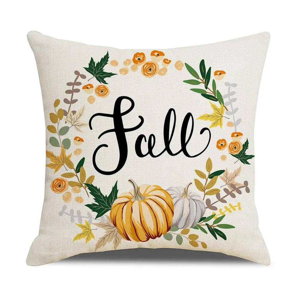 45X45cm Happy Thanksgiving Cushion Cover Fall Home Pumpkin Decorative Throw Pillows Sofa Cushions Maple Leaf Pillowcase 2023 New