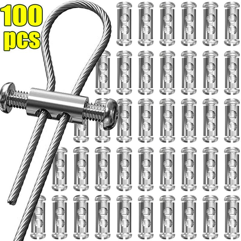 

100/10pcs Steel Wire Rope Clamps Double Hole Suspension Cable Clamp Cross Screw Adjustment Telescopic Lock Fastener Copper Clips 10PCS