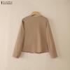 ZANZEA Women Elegant Color Block Round Neck Long Sleeve Thin Cardigan Woolen Jackets