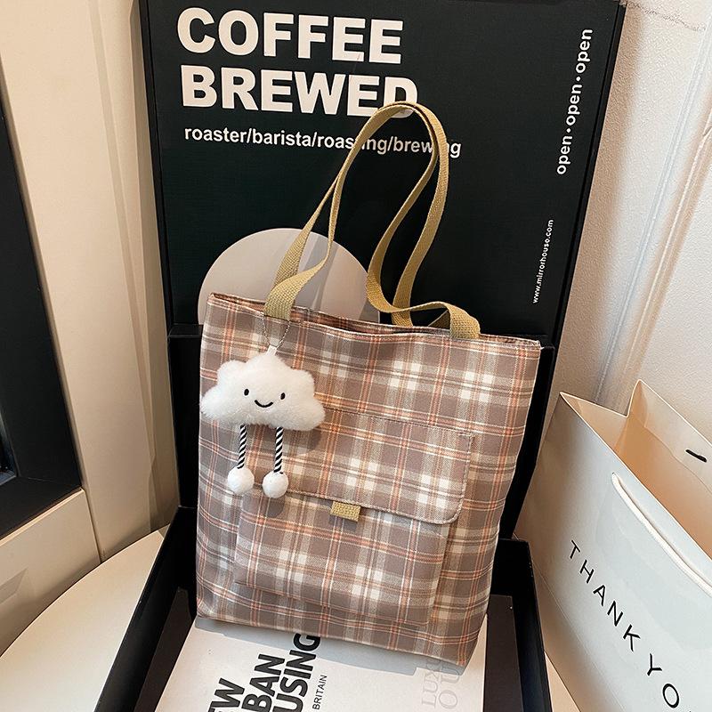 Small Fresh Bag Vintage Plaid Shoulder Bag Women's Work Handbag Pastoral Bag Women