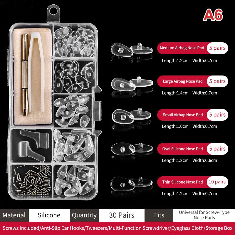 1Set Eyeglasses Nose Pads With Screwdriver Soft Silicone Air Chamber Glasses Anti-slip Nose Pad Screw Replacement Repair Tools