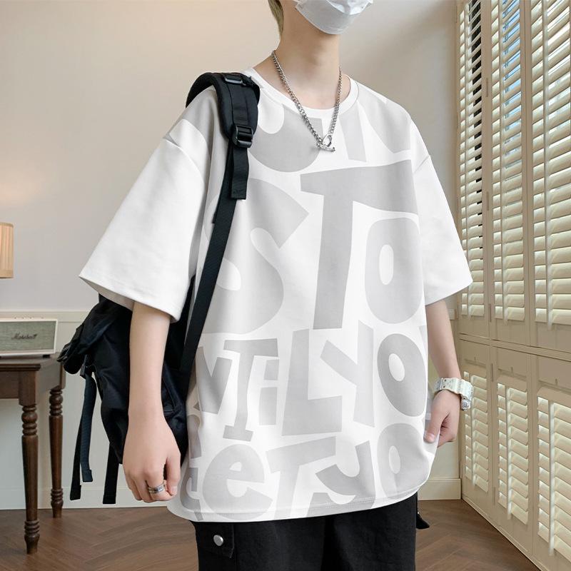 Men’s Hong Kong Style Loose Short-Sleeve T-Shirt - Trendy Plus Size Tops